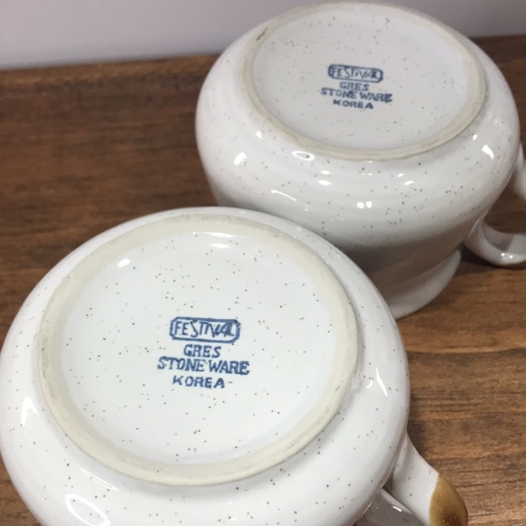 ✨Sold✨ Vintage Stoneware Pea Soup Mugs Set Of Two Made In Korea - Picture 8 of 11